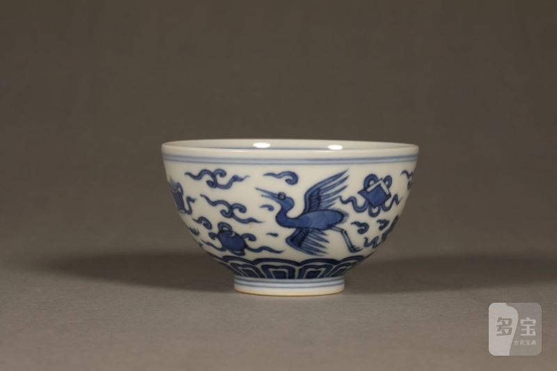 清 青花云鹤纹茶圆 - 图5